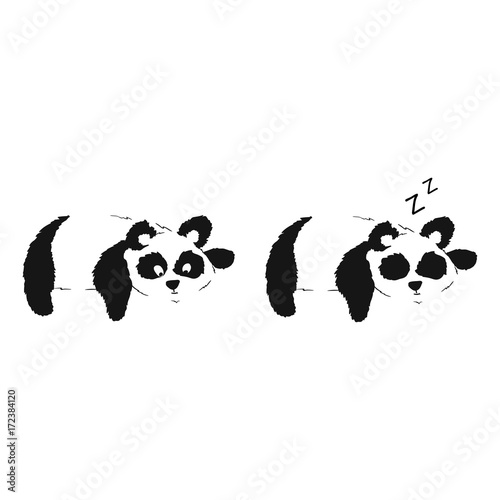 Fototapeta Naklejka Na Ścianę i Meble -  Panda resting on a tree. Two vector illustrations