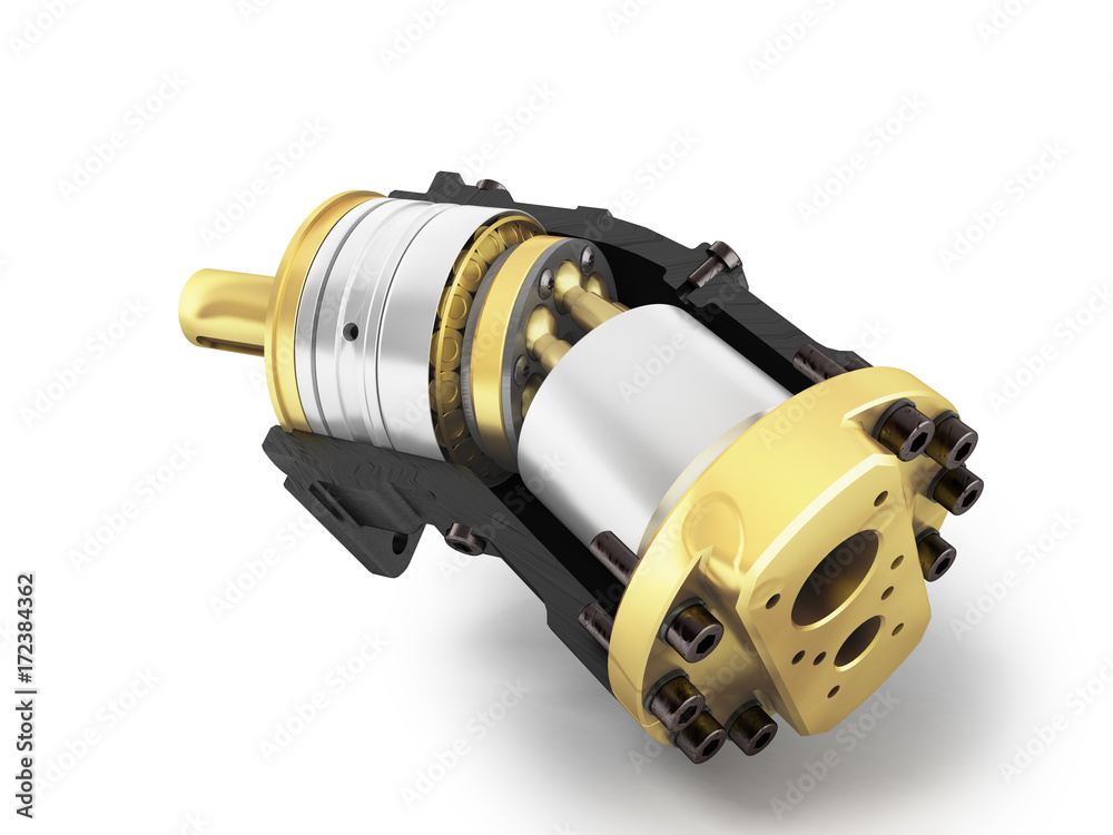 Axial piston hydraulic motor 3d render on white background