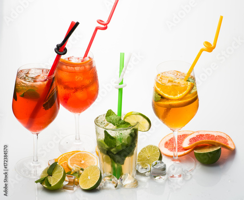 Cocktails isolated on white background with mojito.