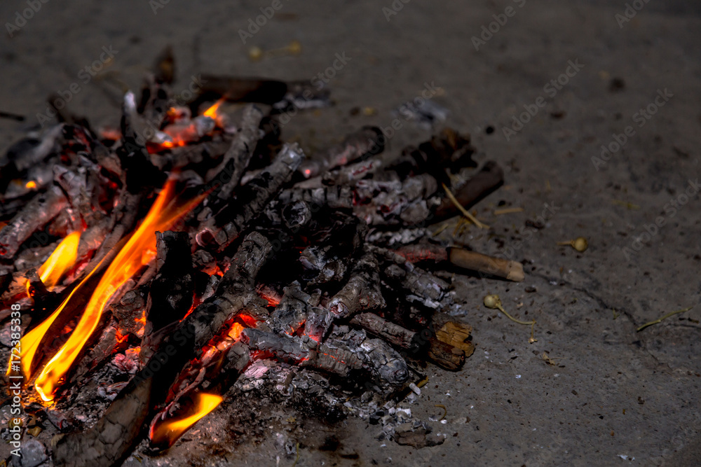 Burning coal in close-up