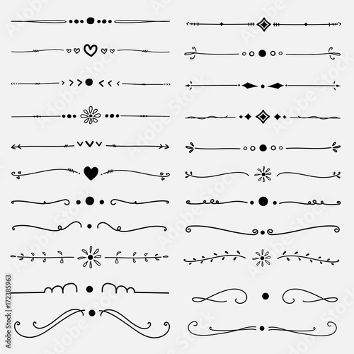 Set Of Decorative Calligraphic Elements For Decoration. Handmade Vector Illustration.