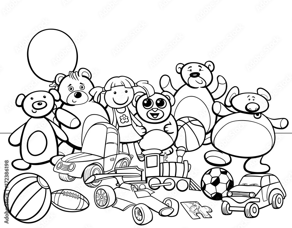 Fototapeta toys group cartoon coloring book