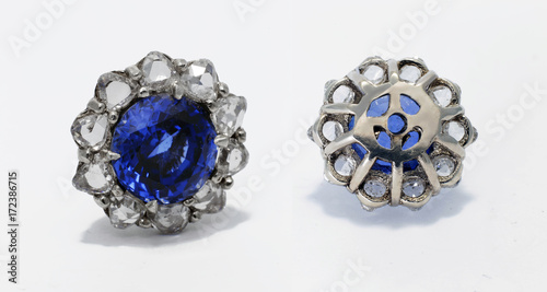 ring, necklace and earrings with sapphires, tanzanite, gems and diamonds
