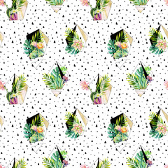 Sierkussen Terrariumplanten patronen Abstracte aquarel terrariumplanten patroon  © Tanya Syrytsyna
