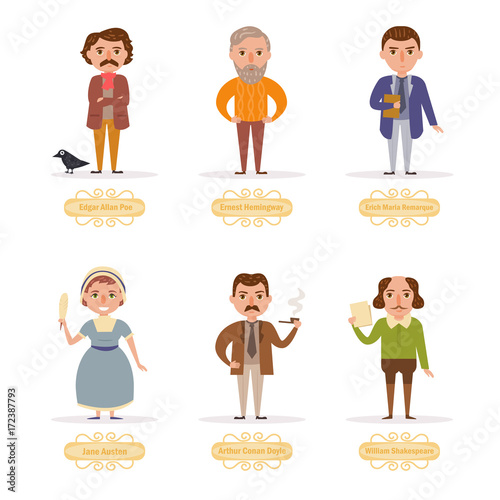 Famous writers. Vector. Cartoon.