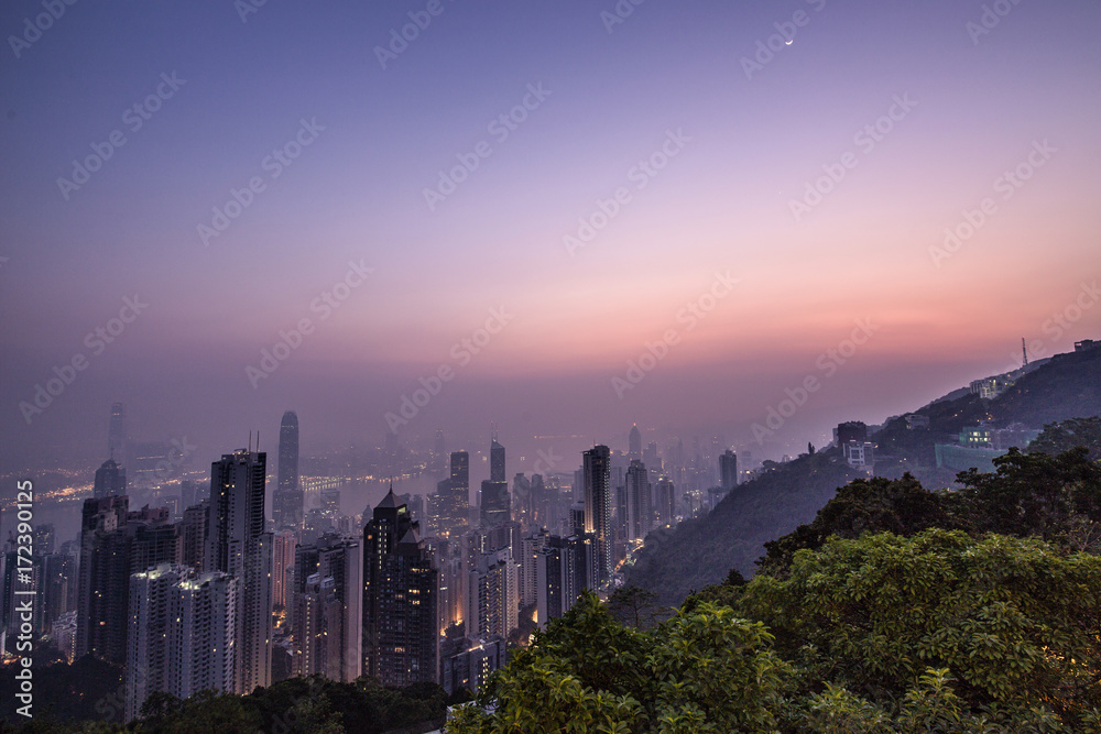 Victoria Peak at Dawn in Hong Kong