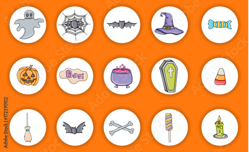 Halloween icons. Holiday design stickers for decoration. Vector illustration.