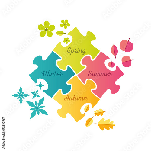 Seasons puzzle infographic - spring, summer, autumn, winter