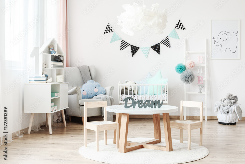 Fototapeta premium White kid's room with banner