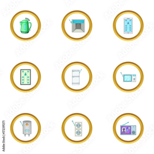 Smart home automation icons set, cartoon style