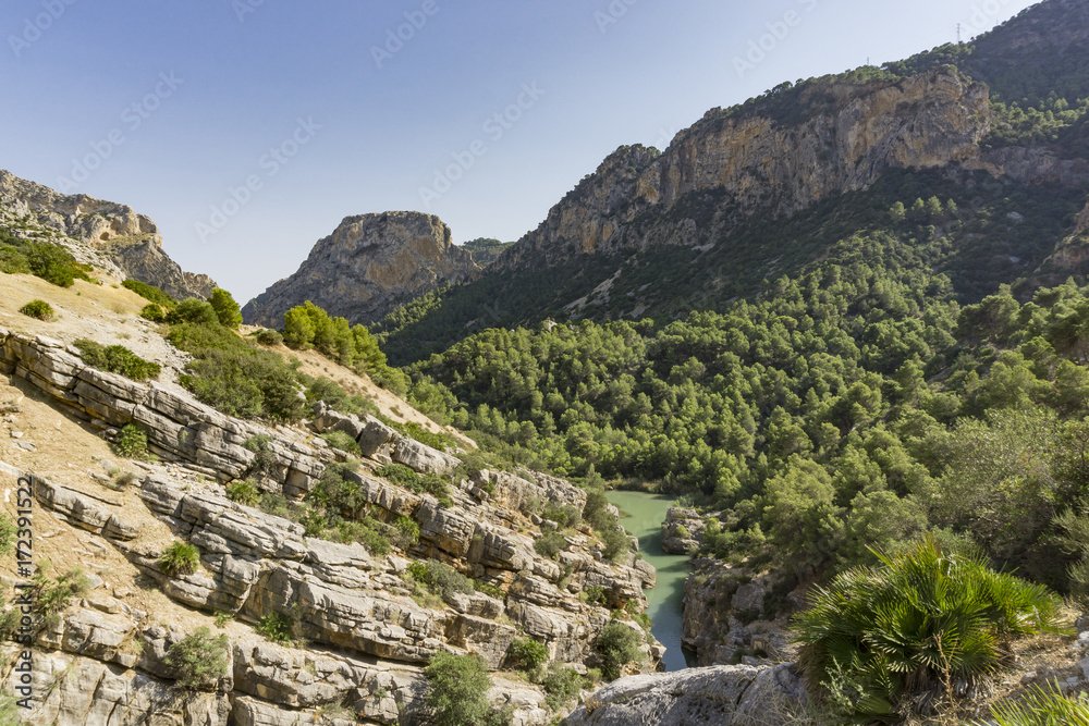 Hiking trail Caminito del Rey.View of Gorge of Gaitanes in El Chorro. Malaga province. Spain.