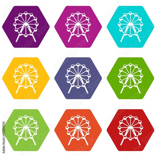 Singapore Flyer, tallest wheel in the world icon set color hexahedron