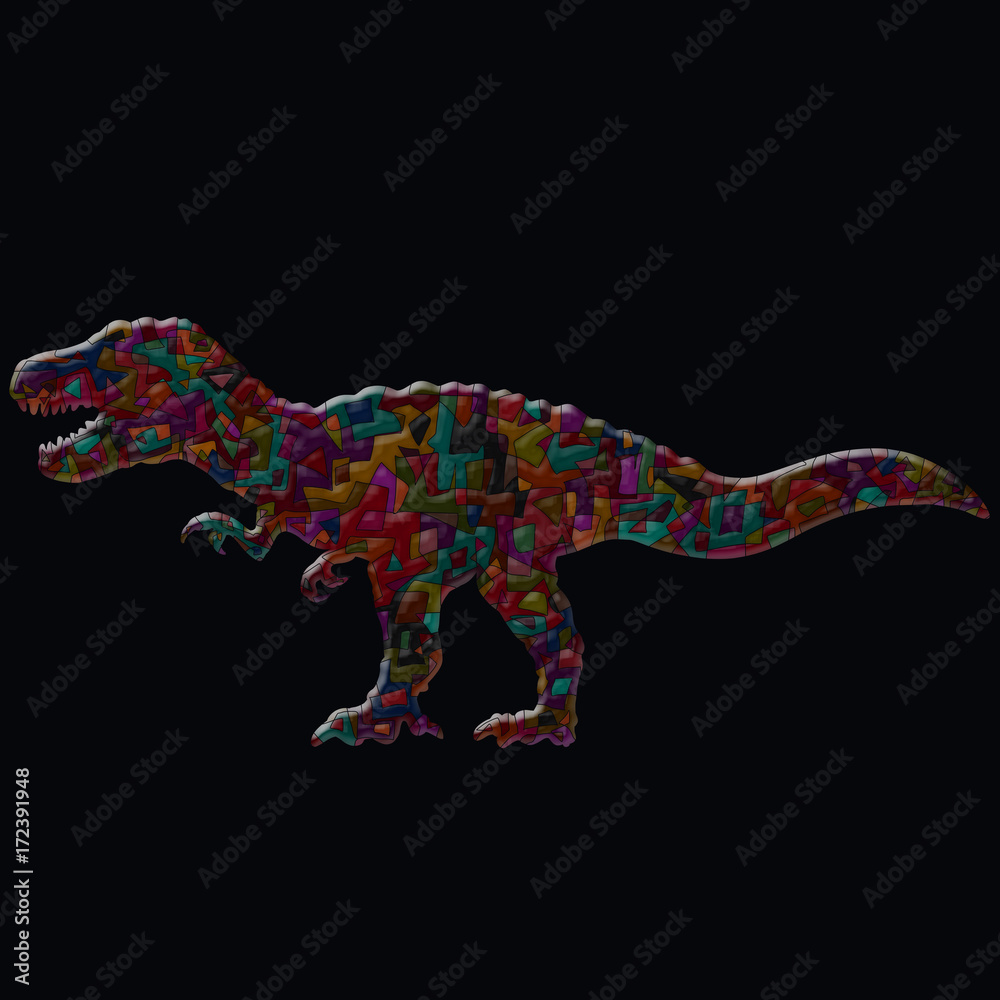 Dinosaur with a volumetric mosaic pattern