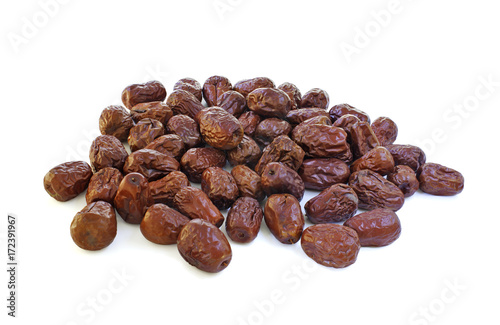 Dried red dates or jujube isolated on white background