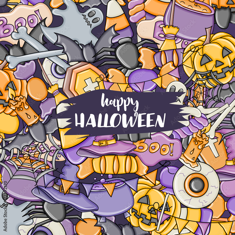 Fototapeta premium Halloween background. Holiday design elements. Template for flyer brochure banner advertisement. Vector illustration. 