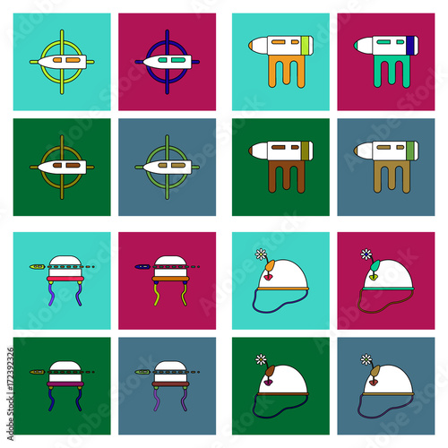 Set of war gagets in color sets on backgrounds