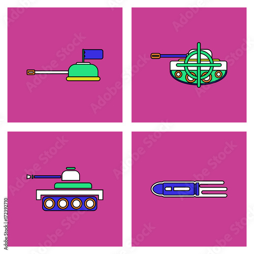 Set of war gagets in color sets on backgrounds