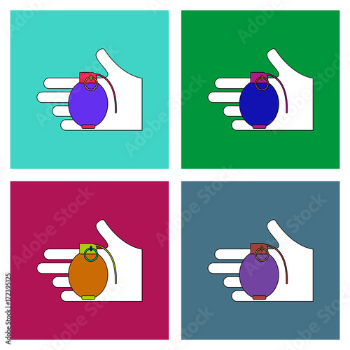 flat vector icon design collection frag grenade in hand