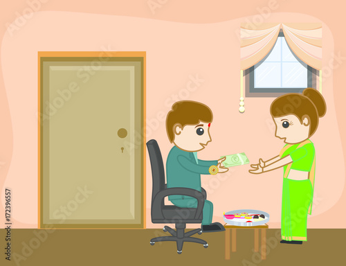 Man Presenting Money to His Sister
