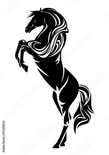 standing horse side view - black and white equestrian vector design