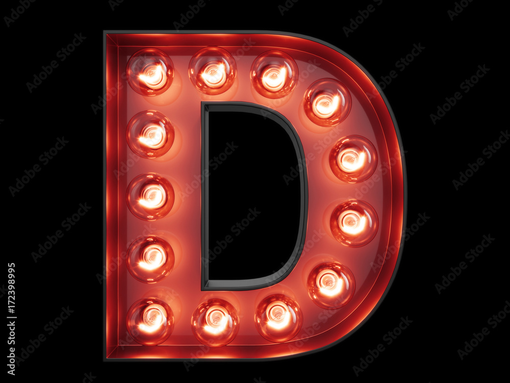 Obraz na płótnie Light bulb alphabet character D font w salonie