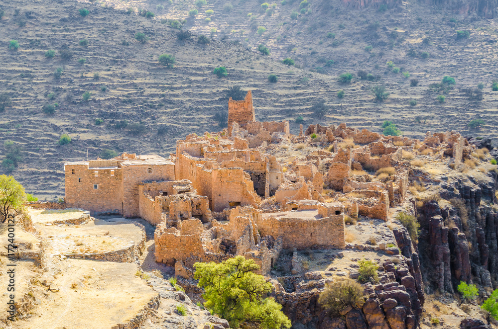 Ancient ruins of Moroccan kasbah in the mountains of the Anti Atlas, Morocco, North Africa