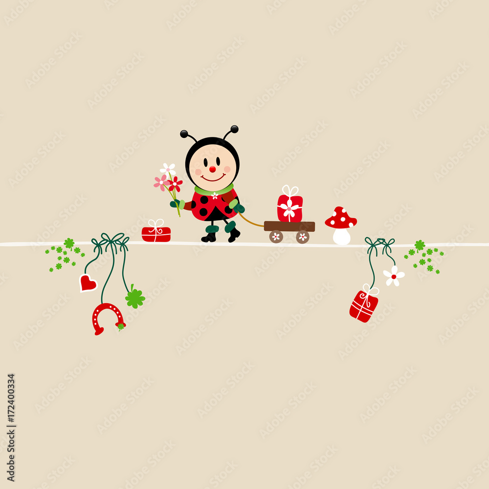 Ladybug Bouquet & Symbols Beige Ladybug Bouquet & Symbols Beige