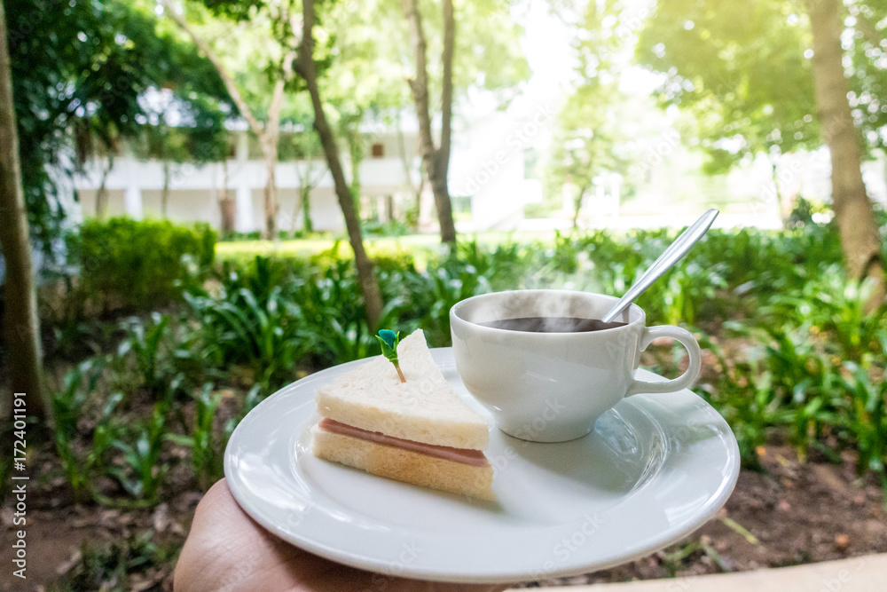take a break with ham cheese and hot coffee take a break with ham cheese and hot coffee