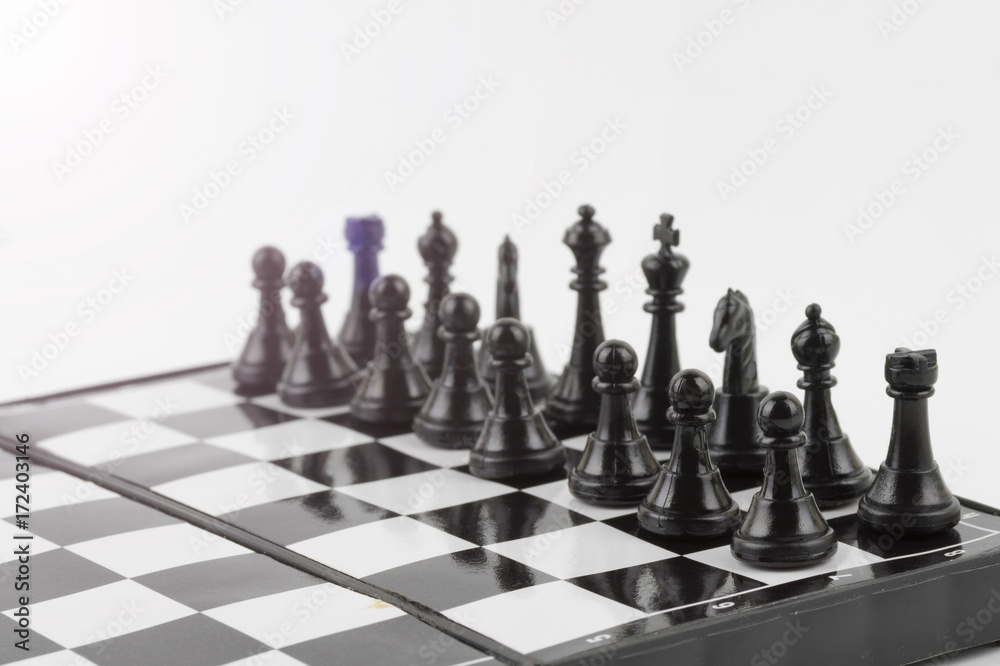 Chess photographed on a chess board isolated white background