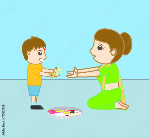 Funny Kid Boy Presenting Money to His Sister © VectorShots
