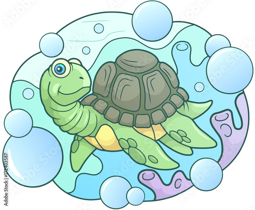 Fototapeta Naklejka Na Ścianę i Meble -  cartoon sea turtle funny illustration
