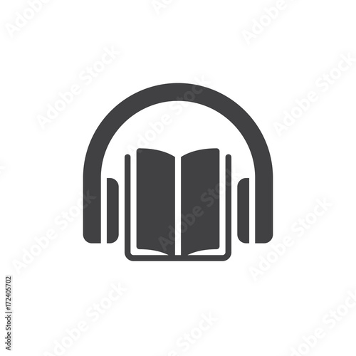 Audiobook icon vector, filled flat sign, solid pictogram isolated on white. Headphones and book symbol, logo illustration. Pixel perfect vector graphics