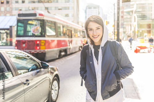 Photography Smiling woman portrait by the street in the city