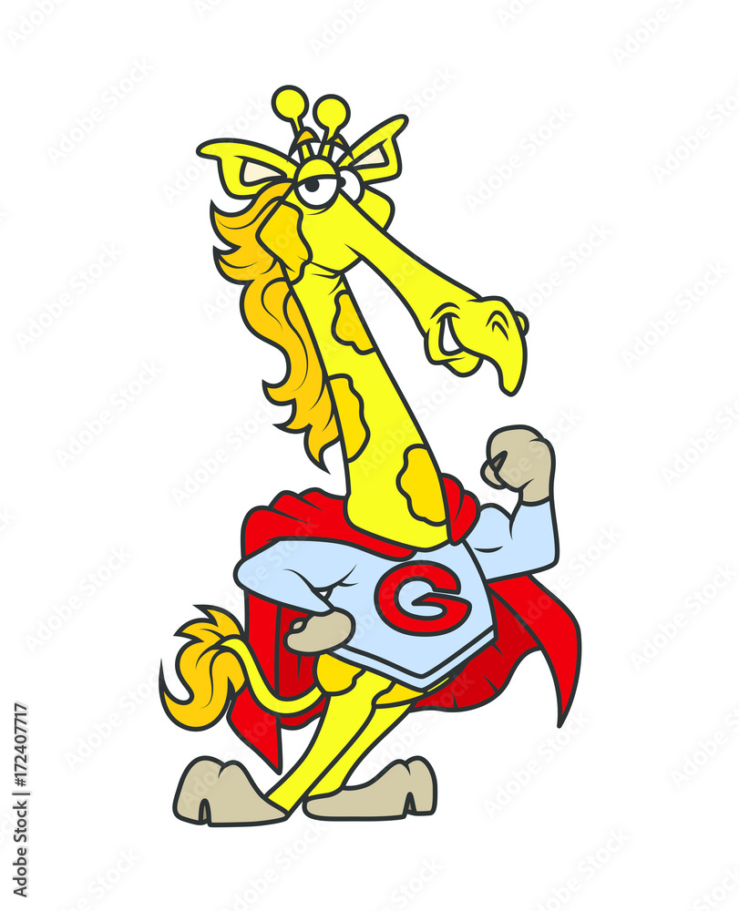 Cartoon Super Giraffe - clip-art vector illustration
