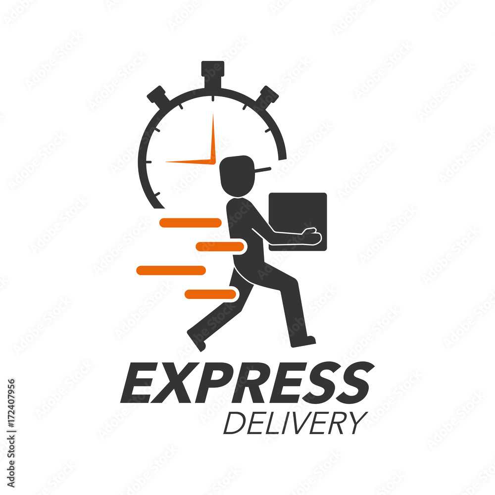 Express delivery icon concept. Delivery man with stop watch icon for ...