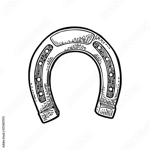 Horseshoe. Vintage vector engraving illustration for info graphic, poster, web. Isolated on white background