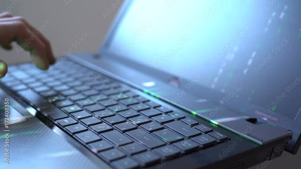 Man Use Laptop Keyboard With Shift With Illumination And Color Matrix Man Use Laptop Keyboard With Shift With Illumination And Color Matrix