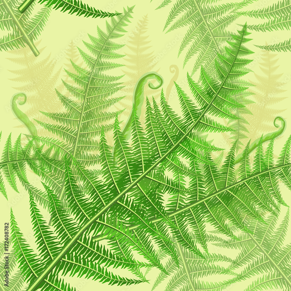 Seamless pattern with green fern leaves