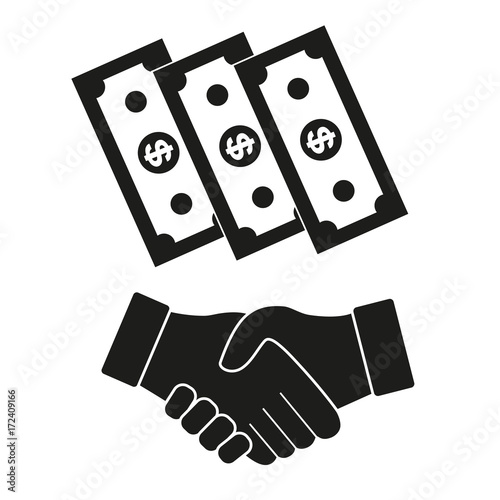 handshake dollars on white background