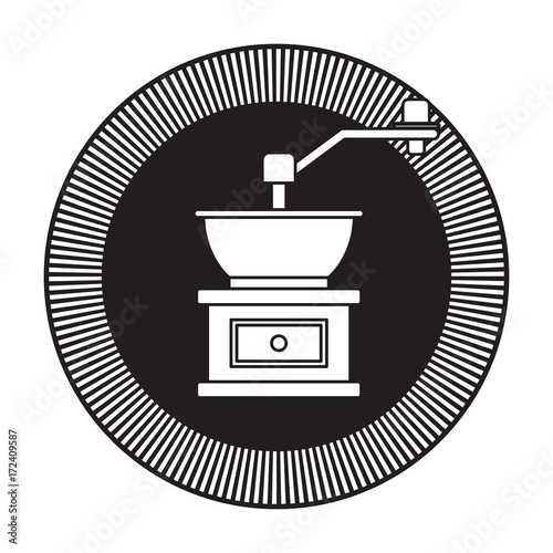 decorative circular logo of coffee grinding with crank black silhouette vector illustration