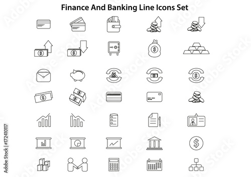 Finance And Banking Line Icons Set