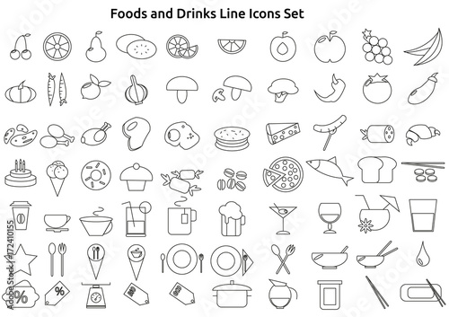 Foods And Drinks Line Icons Set