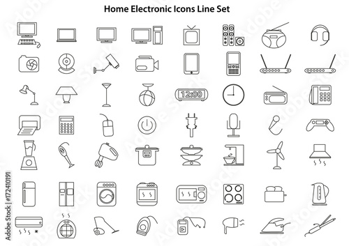 Home Electronic Icons Line Set