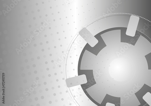 Grey Abstract Vector Technology Background With Gear Shape And Dots