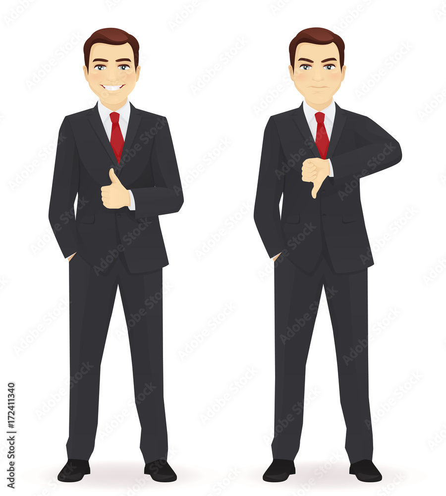 Businessman showing thumbs up and down vector illustration sey Businessman showing thumbs up and down vector illustration sey