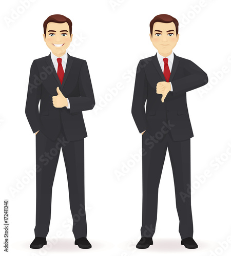 Businessman showing thumbs up and down vector illustration sey
