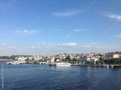 Golden Horn seen from the Halic Metro Bridge in Istanbul Turkey.