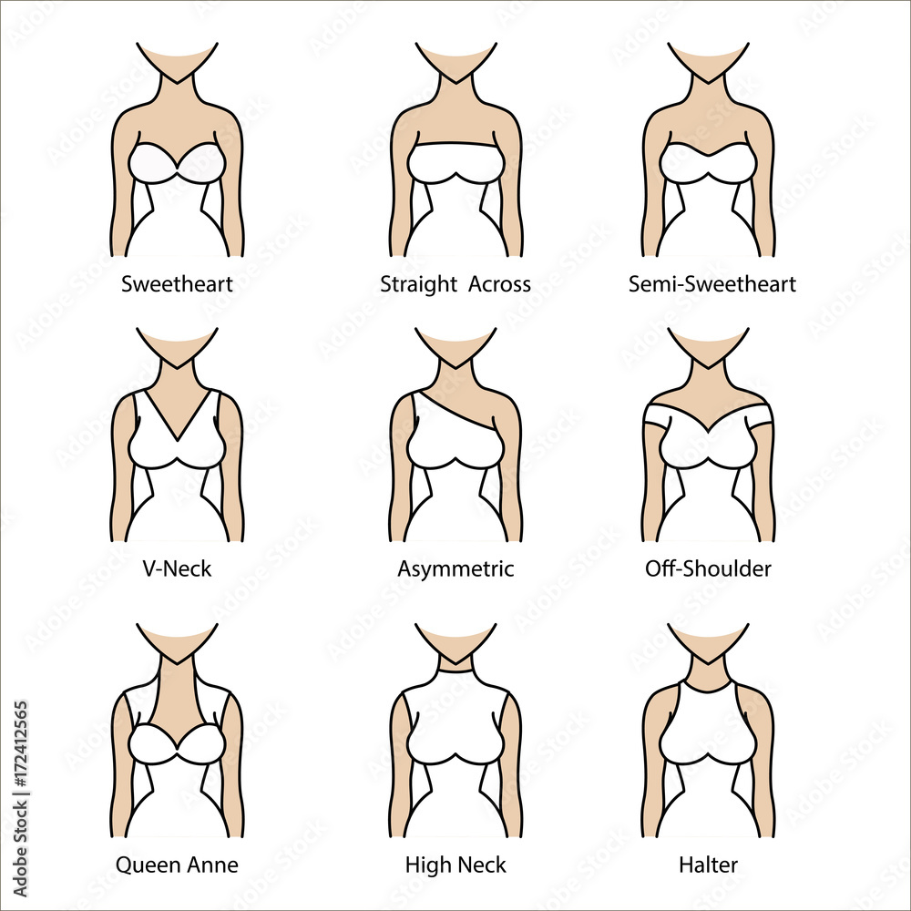 Wedding Dress Necklines Icon Types Of Necklines For Dress Stock 