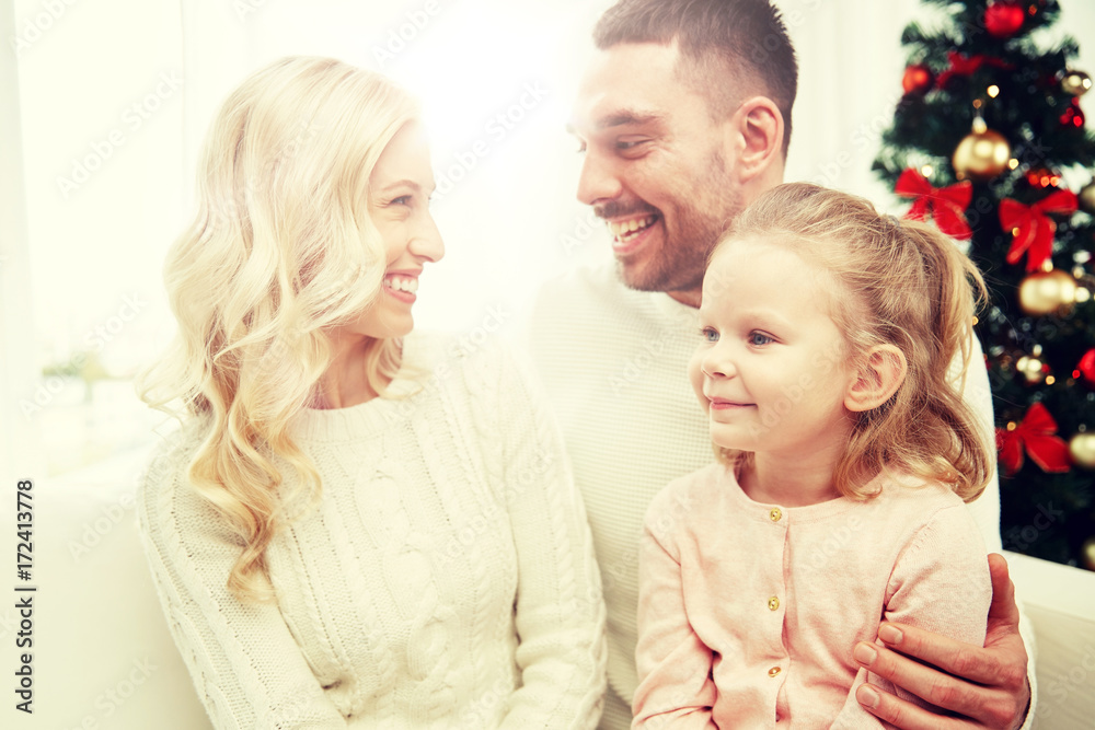 happy family at home with christmas tree happy family at home with christmas tree