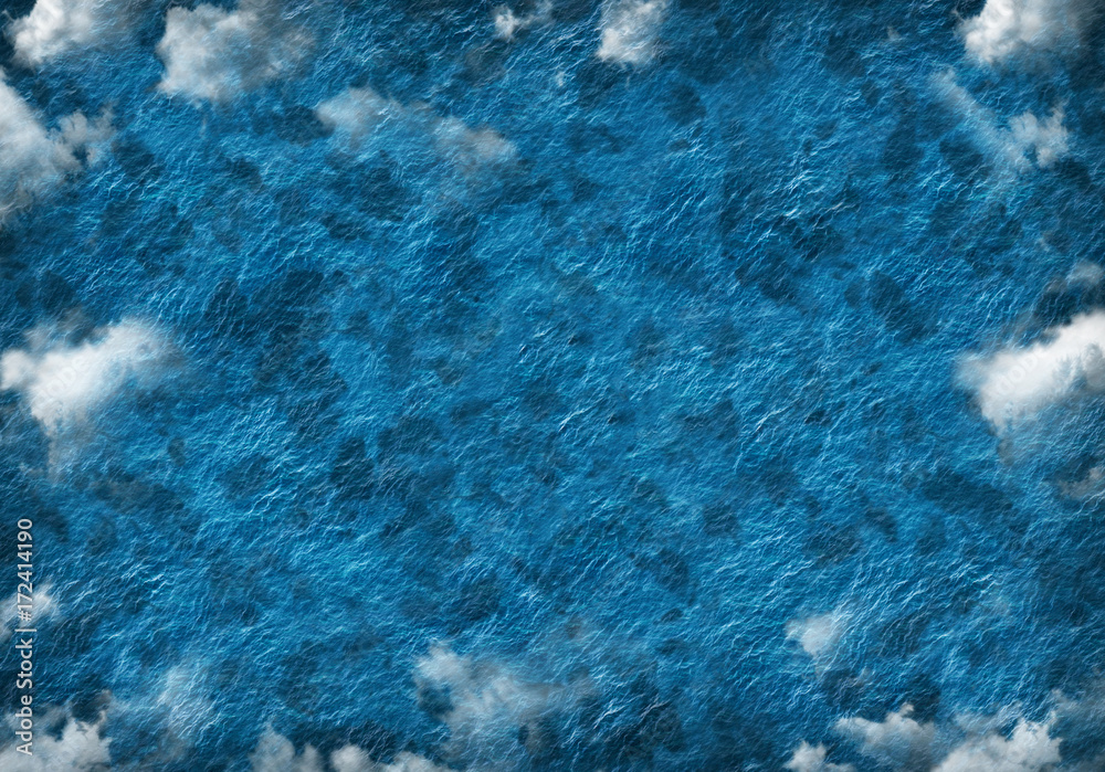 Background blue sea texture with fluffy clouds
